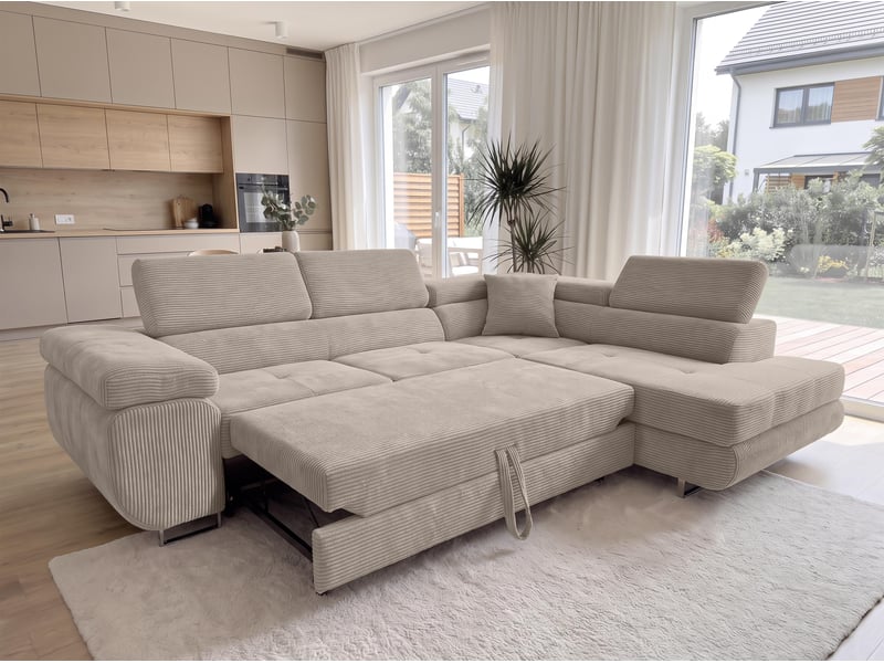  Canapé convertible 276 cm avec coffre et têtières – beige Konak - Conforama B