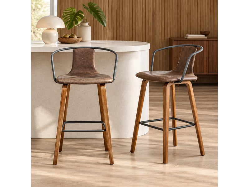  Tabourets de bar lot de 2 avec accoudoirs - lpospi - dossier courbé, repose-pieds, pu marron 68×52.5×44 cm  - Conforama C