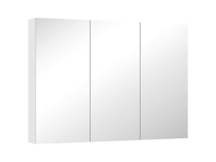 Armoire murale salle de bain avec miroir, armoire de toilette 3 portes miroir, étagères réglables, blanc, 91,5x11,5x65cm
