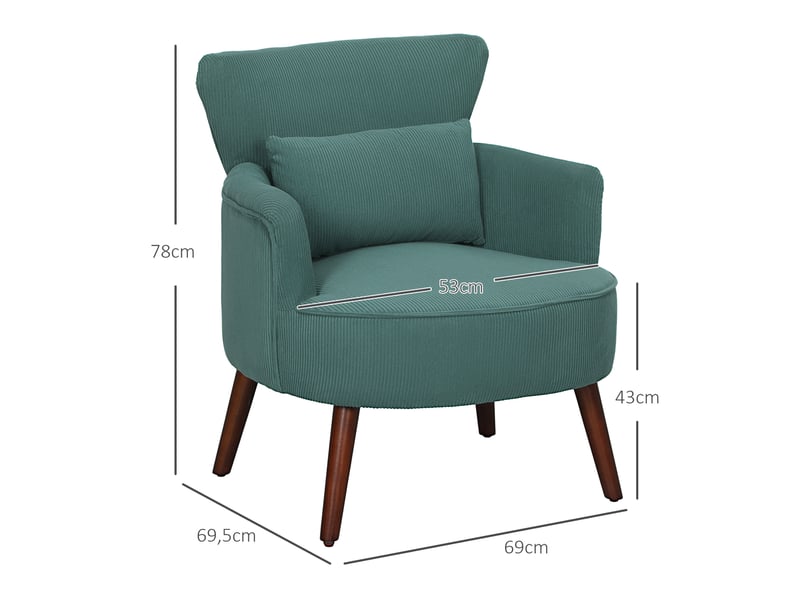  Fauteuil ulevr lounge en velours côtelé vert foncé, dossier haut, coussin lombaire lavable, 69 x 69,5 x 78 cm  - Conforama C