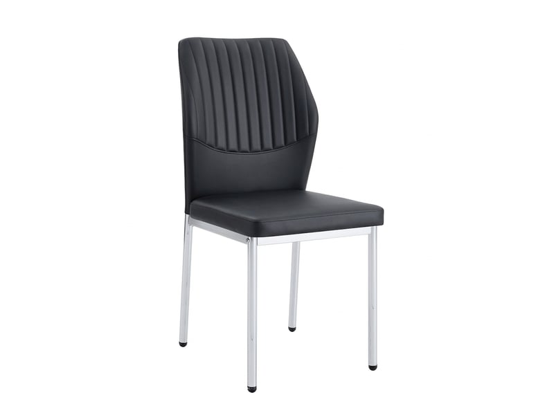 Lot de 4 chaises de salle à manger en cuir pu noir, pieds en métal argenté, style luxe léger, hauteur 93 cm - Conforama A