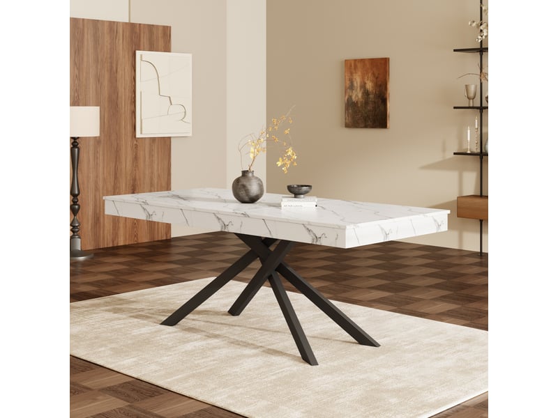  Table à manger extensible 140180 x 80 x 76 cm, 6 à 8 personnes, mdf blanc et pieds métal Fay Lum - Conforama R