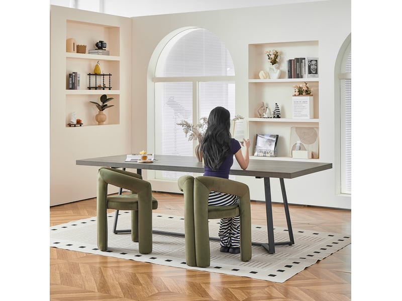  Lot de 2 chaises de salle à manger avec accoudoirs, mousse, tissu couleur vert, design moderne  - Conforama D