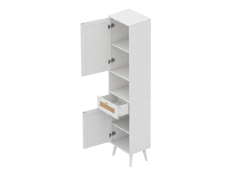  Colonne salle de bain blanche 40 × 30 × 166 cm, portes rotin réversibles, tiroir  - Conforama D