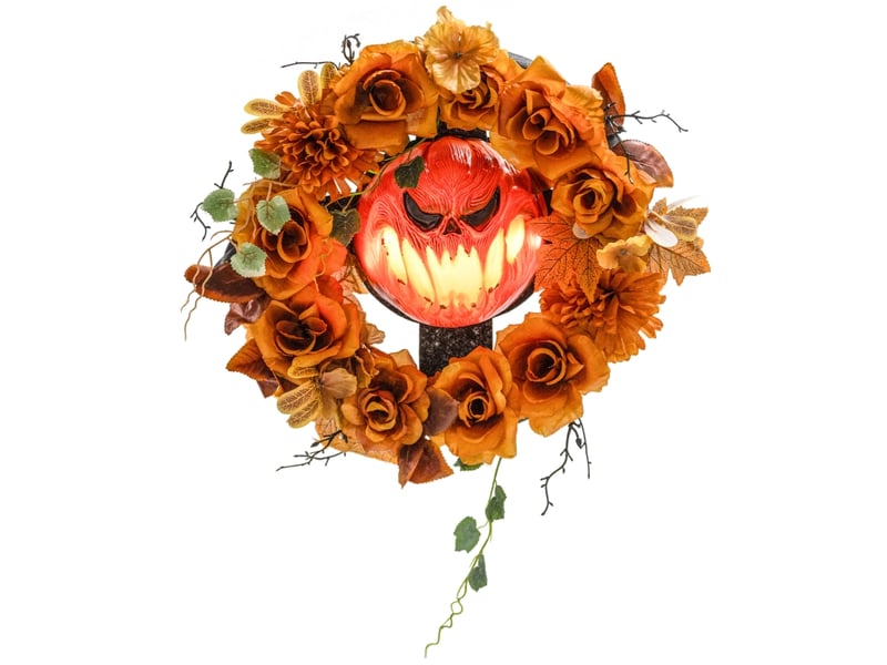  Couronne à suspendre halloween avec 44 led scintillantes, citrouille et feuillage, pour porte ou fenêtre, 44×9×44 cm  - Conforama A