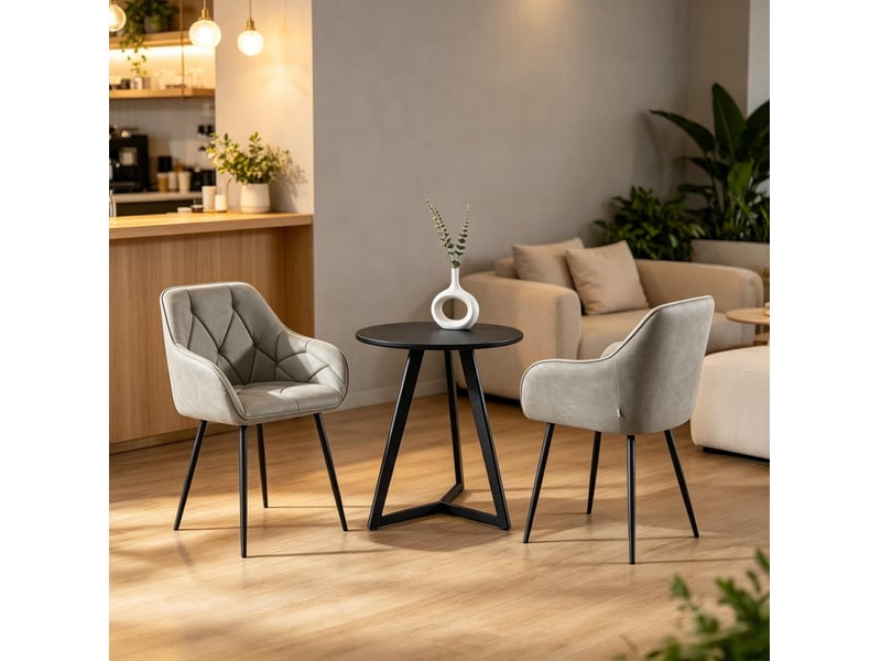  Chaise de salle à manger lot de 2 rembourrées avec accoudoirs et dossier ergonomique en similicuir gris foncé  - Conforama E