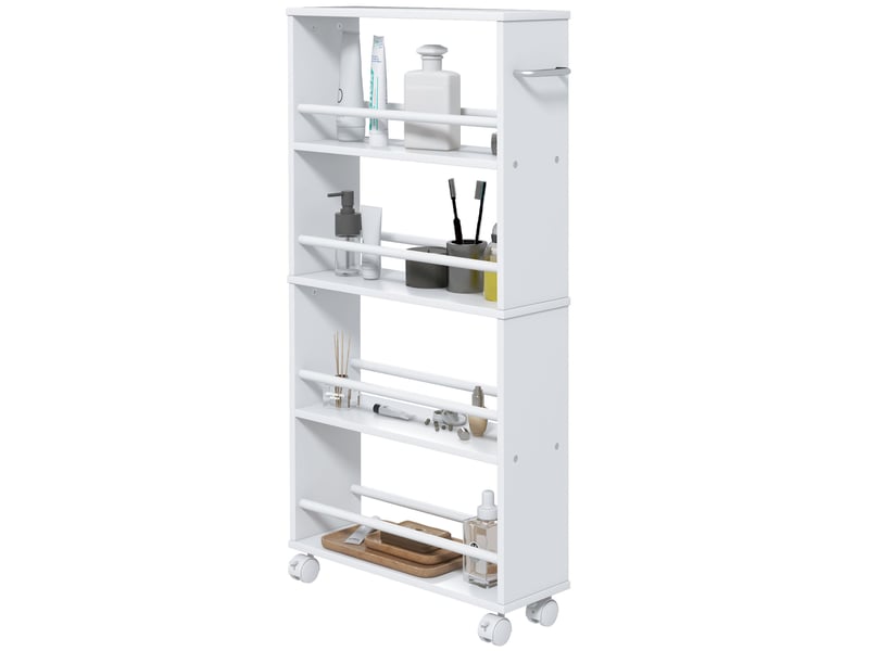 Étagère multifonctionnelle à roulettes, format étroit, 4 compartiments, 45 x 15 x 91 cm, blanche - Conforama B