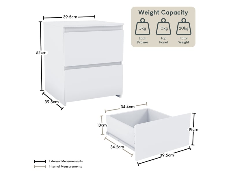  Table de chevet denver, commode de nuit, chambre, rangement, grand, 2 tiroirs, blanc 3331835 - Conforama D