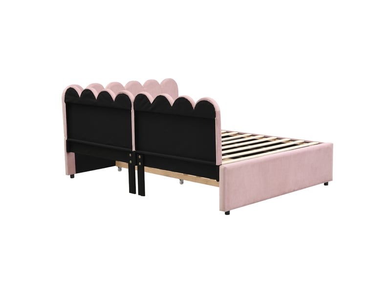  Lit d’angle 140x200 cm velours rose – dossier capitonné, lit gigogne avec tiroirs, sans matelas  - Conforama E