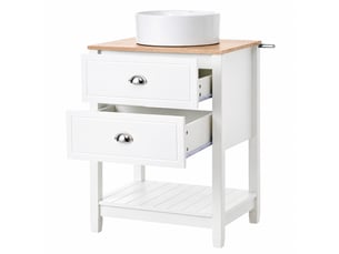 Meuble vasque salle de bains 60 cm blanc et bois clair avec vasque ronde en céramique