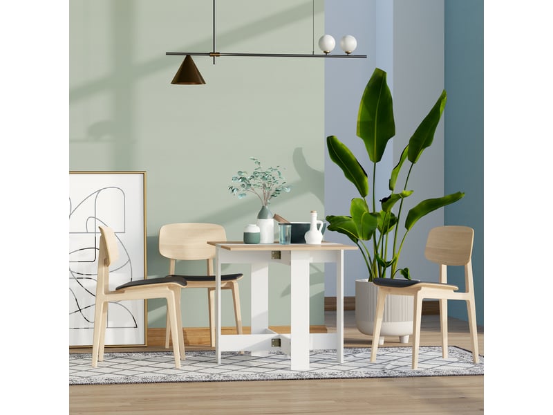  Table de salle à manger extensible et pliante en bois de chêne blanc, dimensions 103 × 76 × 73,5 cm  - Conforama D