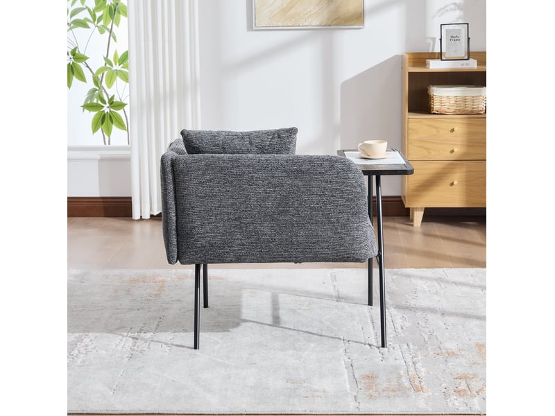 Fauteuil avec table d’appoint 64x67x71 cm, pour salon, bureau, rangement latéral, gris foncé,en chenille, pieds métalliques - Conforama D