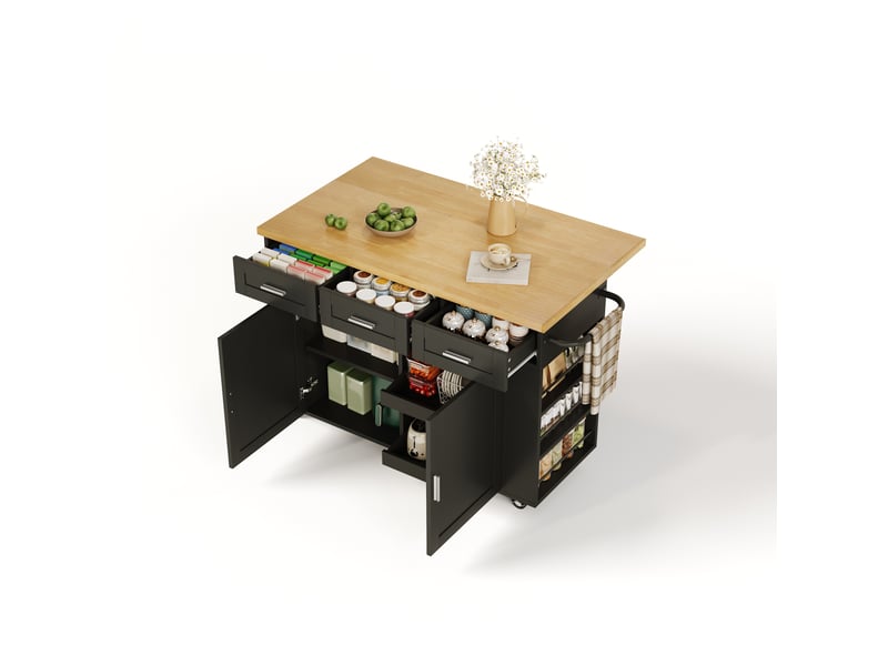  Desserte de cuisine mobile plateau rabattable tiroirs et roulettes 120x70x84 cm N635P45245051S - Conforama B