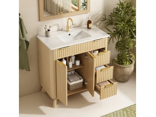 Meuble sous vasque avec 3 tiroirs et 2 portes à fermeture douce, en mdf naturel, pour salle de bain 81 × 47 × 90 cm