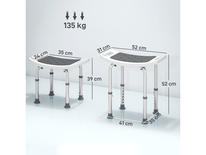  Tabouret de douche en alliage d'aluminium et plastique antidérapant réglable sur 6 niveaux 39-52cm gris  - Conforama C