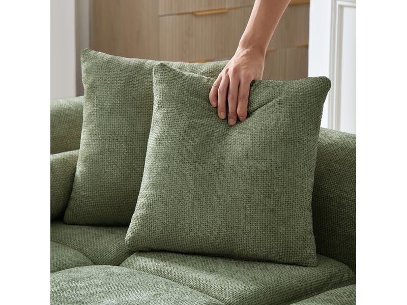 Canapé d'angle 263x132,5x68 cm en chenille vert  - Conforama D