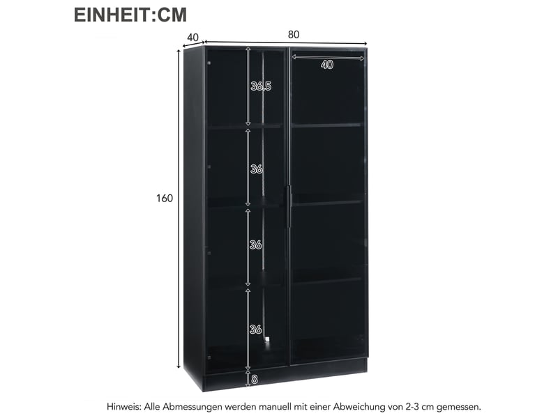 Vitrine tcqpz 4 portes en verre avec led contrôlée par application 160 x 40 x 160 cm rangement sur pied panneau de particules noir - Conforama C