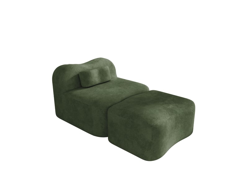  Canapé modulable 1 place 167x96x70 cm vert en velours, sans cadre interne avec ottomane connectable  - Conforama A
