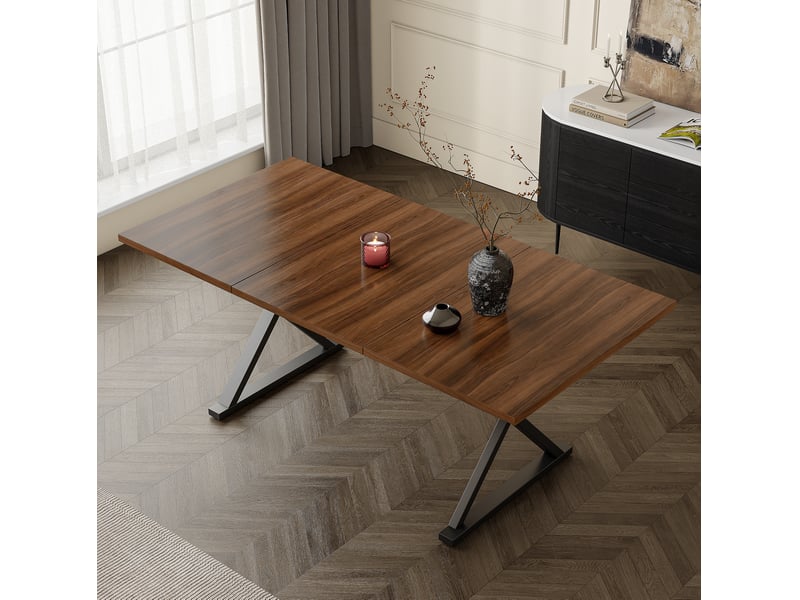  Table à manger 180x90 cm style moderne, 6 à 8 personnes, mdf, métal, noyer et noir  - Conforama E