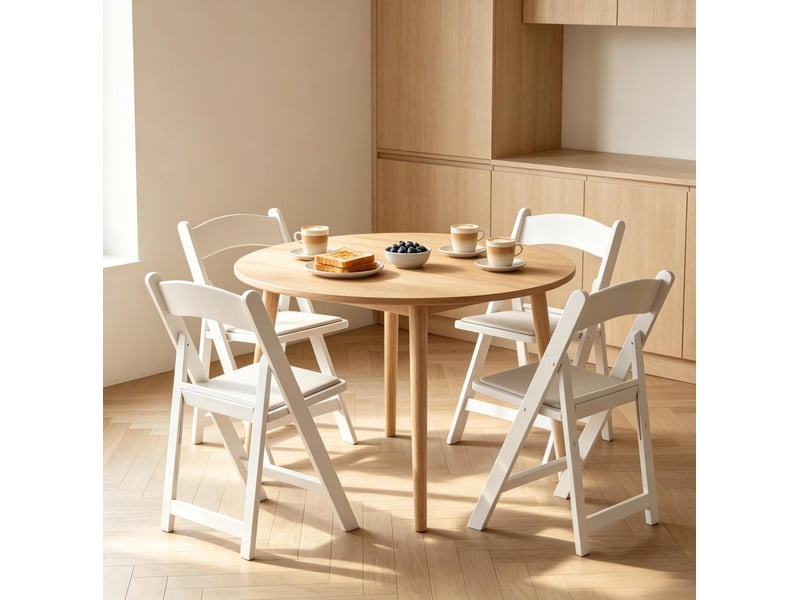  Lot de 4 chaises pliantes en résine avec assise rembourrée en pu, blanches  - Conforama D