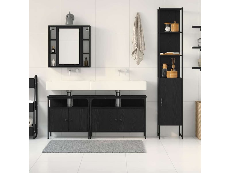  Ensemble de mobilier de salle de bain 4 pc chêne noir cf64510  - Conforama D