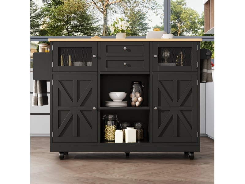  Îlot de cuisine 140x40x93,5 cm plateau réglable mdf métal noir  - Conforama E