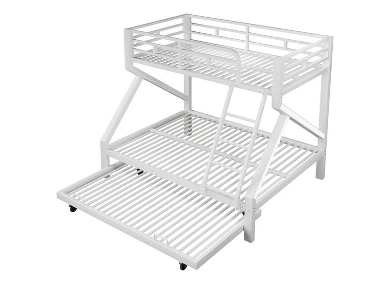  Lit superposé 90140×200 cm coloris blanc led lit gigogne métal+mdf lit enfant blanc - Conforama E