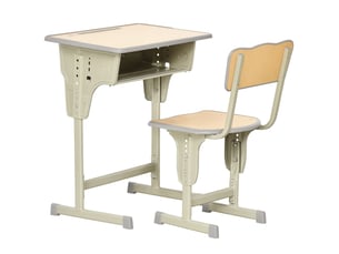 Bureau enfant vintage style pupitre d'écolier - ensemble bureau et chaise réglable - case de rangement, range-stylos - acier kaki mdf aspect bois clair, bracket