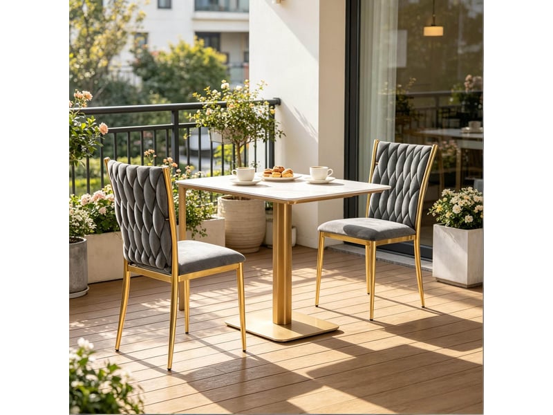  Lot de 2 chaises de salle à manger en velours gris foncé et métal doré, dossier haut  - Conforama C