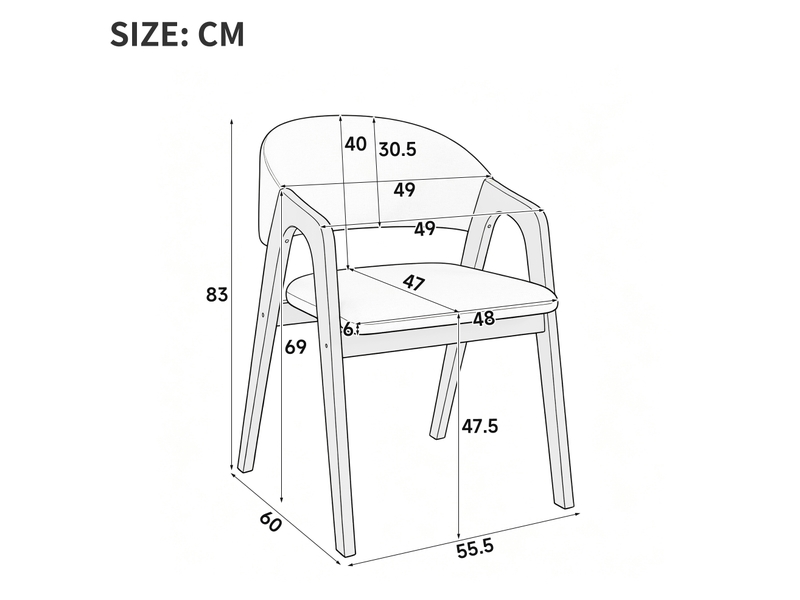  Lot de 4 chaises de salle à manger avec accoudoirs, bois et lin, noyer et beige avoine  - Conforama E
