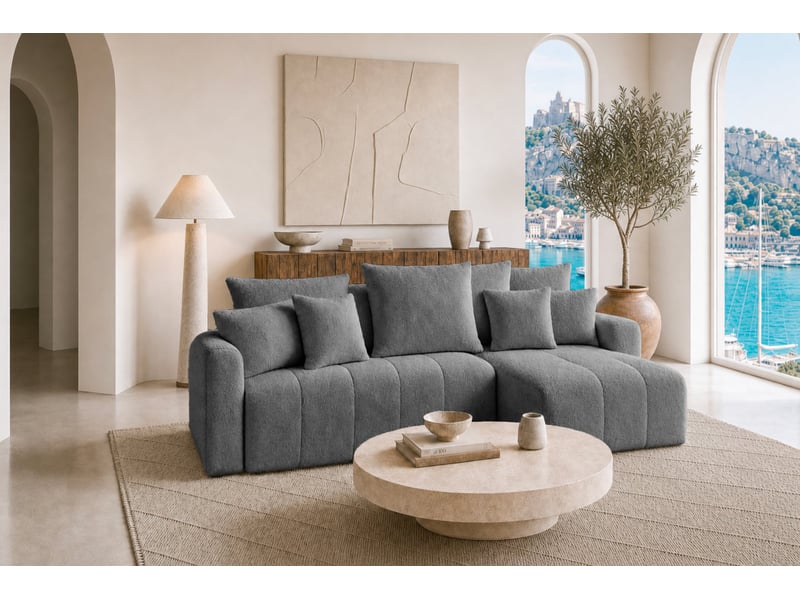  Cassis - canapé d'angle convertible tissu chenille 3 places gris foncé  - Conforama B