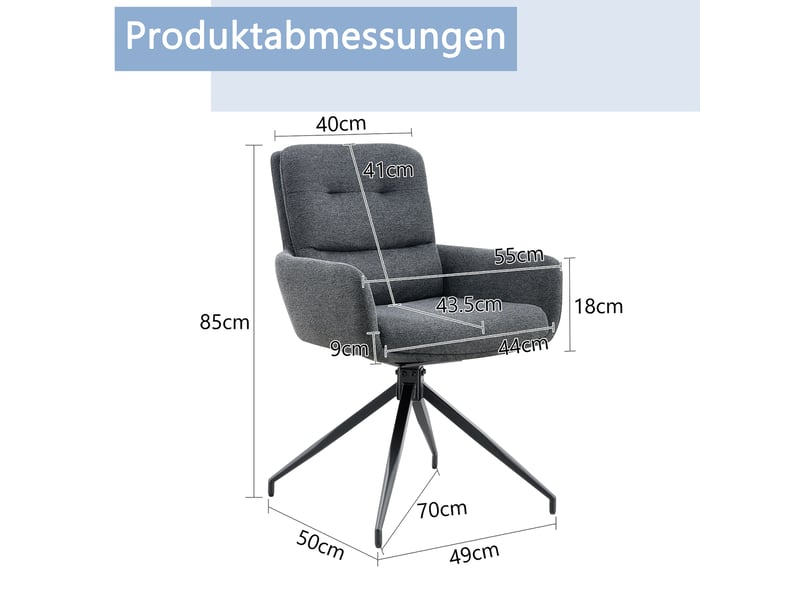  Lot de 2 chaises de salle à manger pivotantes,55x50x85 cm,tissu,gris foncé  - Conforama C