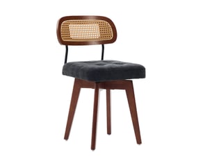Chaise de salle à manger lot de 2 pivotante à 360° avec dossier tressé et assise en chenille noire