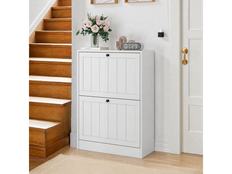  Meuble à chaussures 60x24x80 cm, armoire entrée blanche avec 2 niveaux ajustables et tiroir supérieur, capacité 12 paires, idéal couloir étroit  - Conforama R