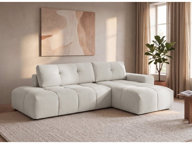  Canapé d'angle convertible avec coffre en tissu texturé beige angeline - angle droit 12390-3M-BEI - Conforama B