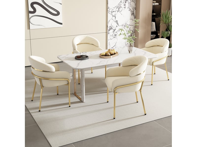  Lot 6 chaises salle à manger, 54x57x79 cm, design luxe minimaliste, tissu velours beige, cadre métallique  - Conforama E