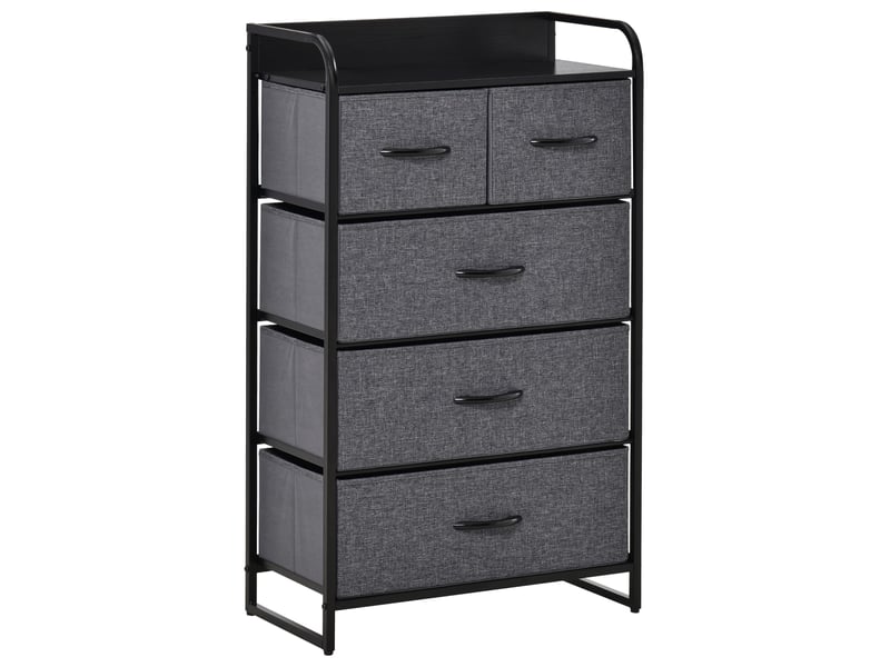  Commode meuble de rangement 5 tiroirs pliables en tissu 58 x 29 x 99 cm gris  - Conforama A