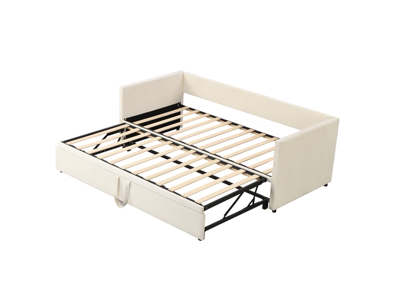  Lit capitonné banquette 90 x 200 cm ,extensible,avec sommier à lattes, velours doux pour la peau, beige  - Conforama A