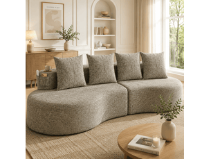 Canapé 4 places en tissu de lin kaki avec 4 coussins, porte-gobelet et poches latérales