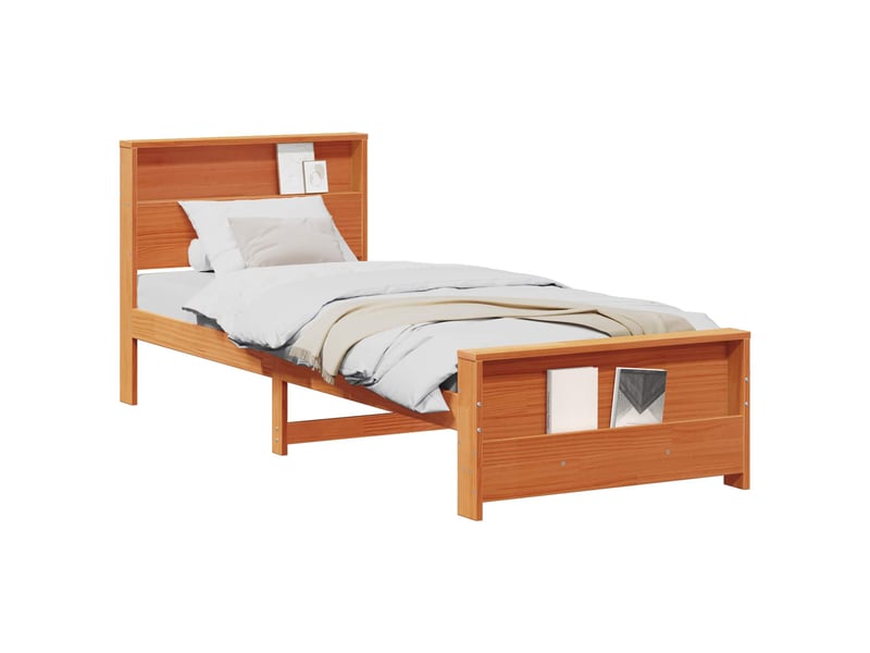  Lit simple- lit adulte -  cadre de lit avec étagère brun  90 x 200 cm pin massif  - Conforama A
