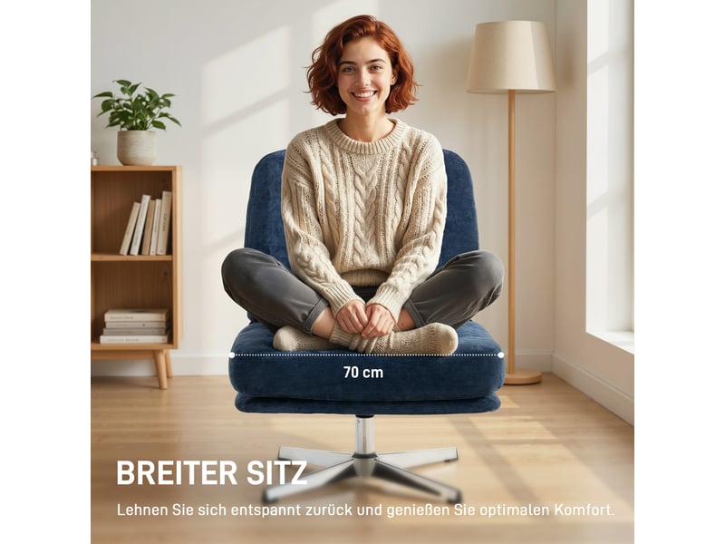  Fauteuil pivotant 360° en chenille et métal bleu foncé 87 x 70 x 84 cm  - Conforama D