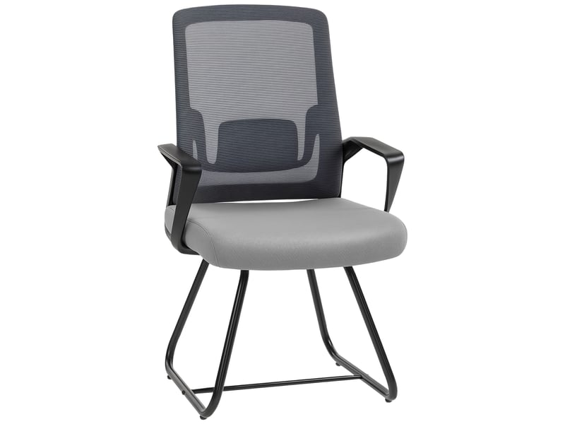  Chaise de bureau en tissu mesh transparent sans roulettes pour salle d'attente et salle de conférence, gris foncé  - Conforama A