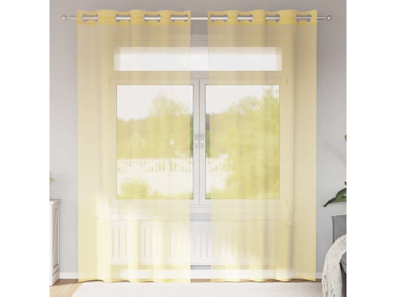  Lot de 2 rideaux en voile, voilages avec œillets jaune cf44369  - Conforama B