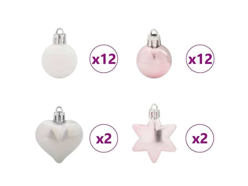  Ensemble de boules de noël 40 pcs blanc et rose ø 6 cm plastique  - Conforama E