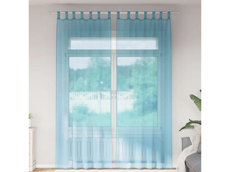  Lot de 2 rideaux en voile, voilages avec passe-tringles turquoise cf44494  - Conforama B
