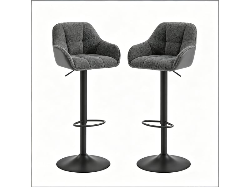  Tabouret de bar lot de 2 pivotant avec hauteur réglable et dossier, en chenille et velours côtelé gris foncé  - Conforama A