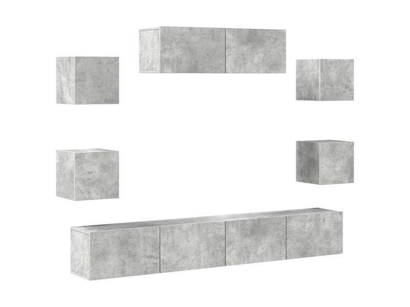  Ensemble de meubles tv - banc tv - meuble de rangement 7 pcs gris béton bois d'ingénierie  - Conforama A