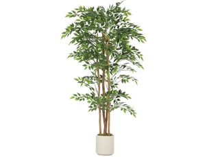 Plante artificielle banyan avec feuilles réglables et pot stable pour salon ou bureau en plastique vert