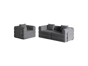 Canapé modulable 274x91,4x69,8cm, rangement d'accoudoir, meuble de salon, structure en métal, revêtement chenille, gris