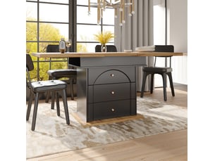Table à manger extensible 110-140x80 cm, rangement intégré, mdf, noir et naturel
